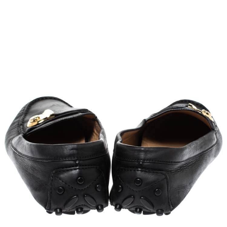 Pre Owned Salvatore Ferragamo Black Leather Gancio Lock Slip On Loafers Size 40.5 