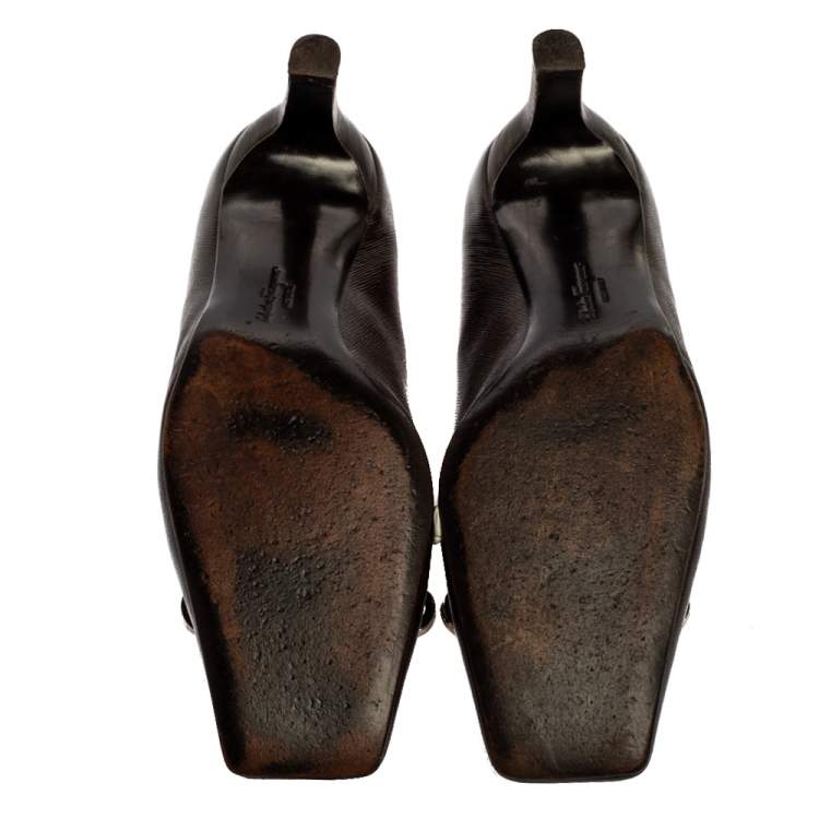 Pre Owned Salvatore Ferragamo Brown Leather Pumps Size 39.5