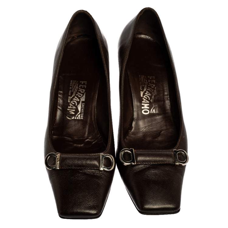 Pre Owned Salvatore Ferragamo Brown Leather Pumps Size 39.5
