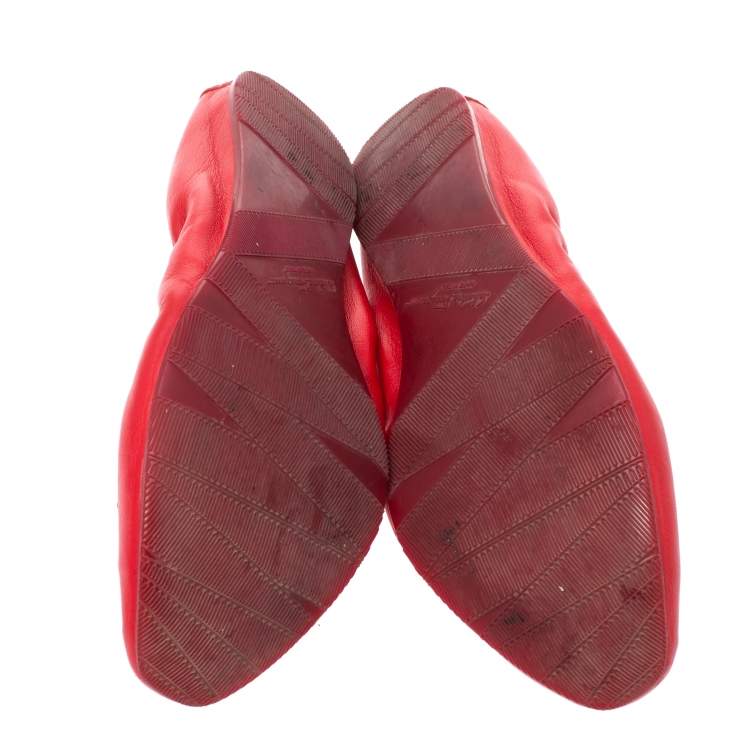 مملوكة مسبقًا Salvatore Ferragamo Red Leather My Joy Scrunch Ballet Flats Size 38
