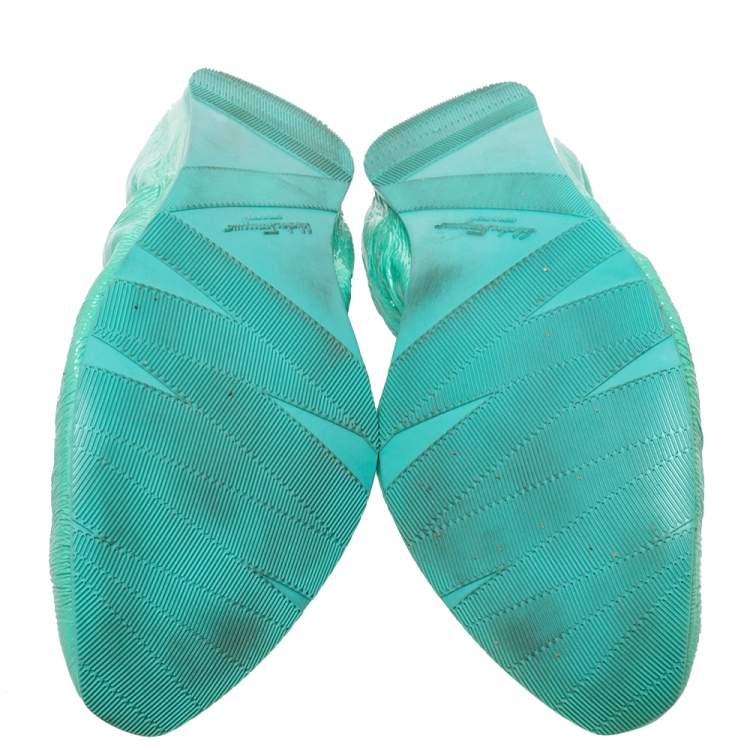 Pre Owned Salvatore Ferragamo Green Patent Leather Bow Slip On Ballet Flats Size 40.5