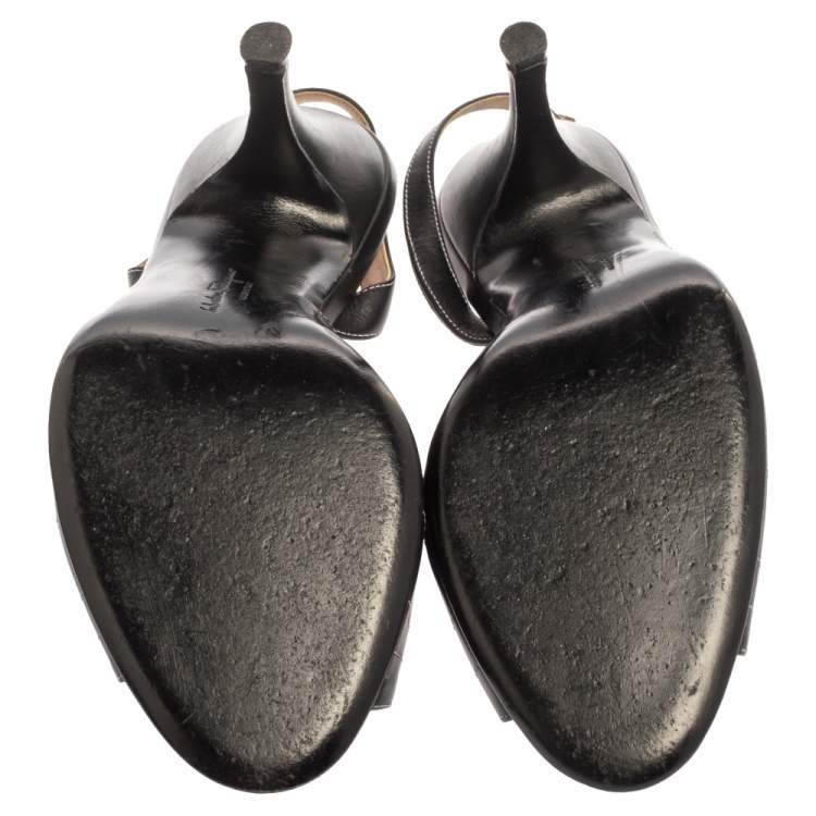 Pre Owned Salvatore Ferragamo Black Leather Slingback Sandals Size 38.5