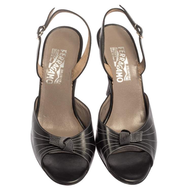 Pre Owned Salvatore Ferragamo Black Leather Slingback Sandals Size 38.5