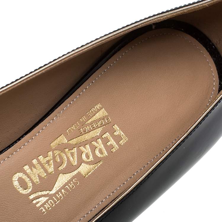 مملوكة مسبقًا Salvatore Ferragamo Black Patent Leather Ballet Flats Size 40.5