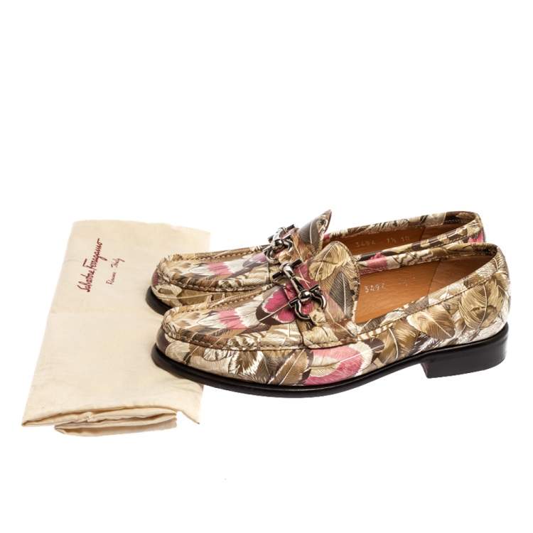 Pre Owned Salvatore Ferragamo Multicolor Flower Printed Leather Bit Slip On Loafers Size 38
