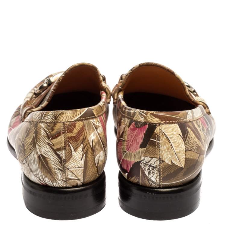 Pre Owned Salvatore Ferragamo Multicolor Flower Printed Leather Bit Slip On Loafers Size 38