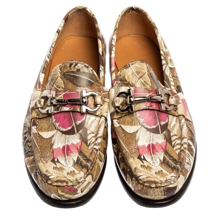 Pre Owned Salvatore Ferragamo Multicolor Flower Printed Leather Bit Slip On Loafers Size 38