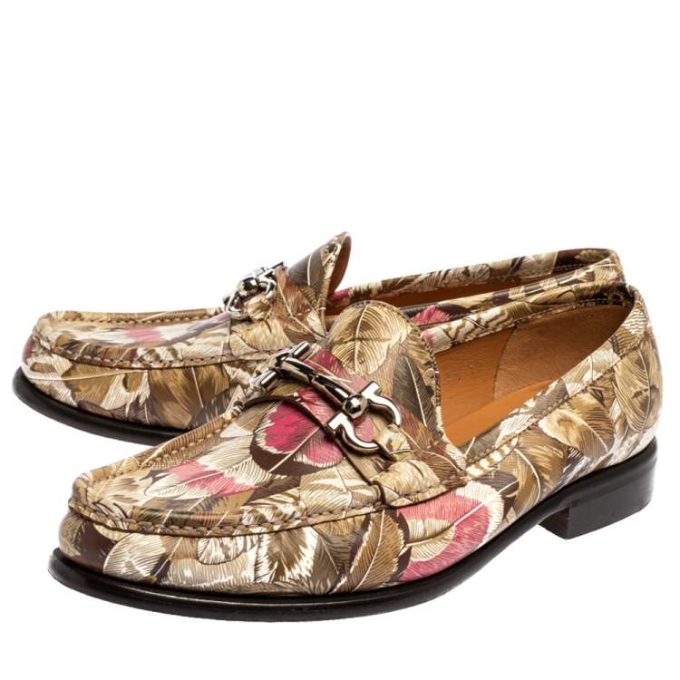 Pre Owned Salvatore Ferragamo Multicolor Flower Printed Leather Bit Slip On Loafers Size 38