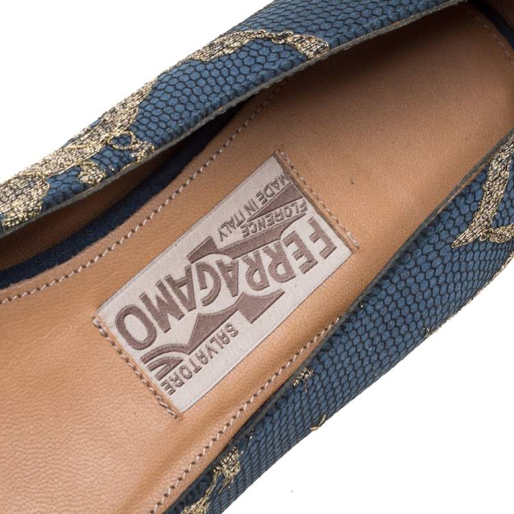 Pre Owned Salvatore Ferragamo Blue Bordeaux Satin And Lace Tarita Ballet Flats Size 38.5