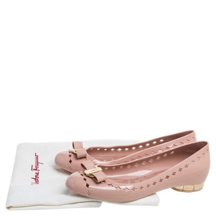 Pre Owned Salvatore Ferragamo Beige Jelly Bow Ballet Flats Size 38.5