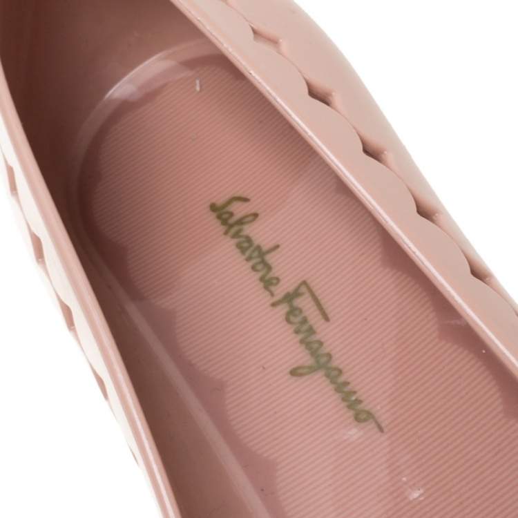 Pre Owned Salvatore Ferragamo Beige Jelly Bow Ballet Flats Size 38.5