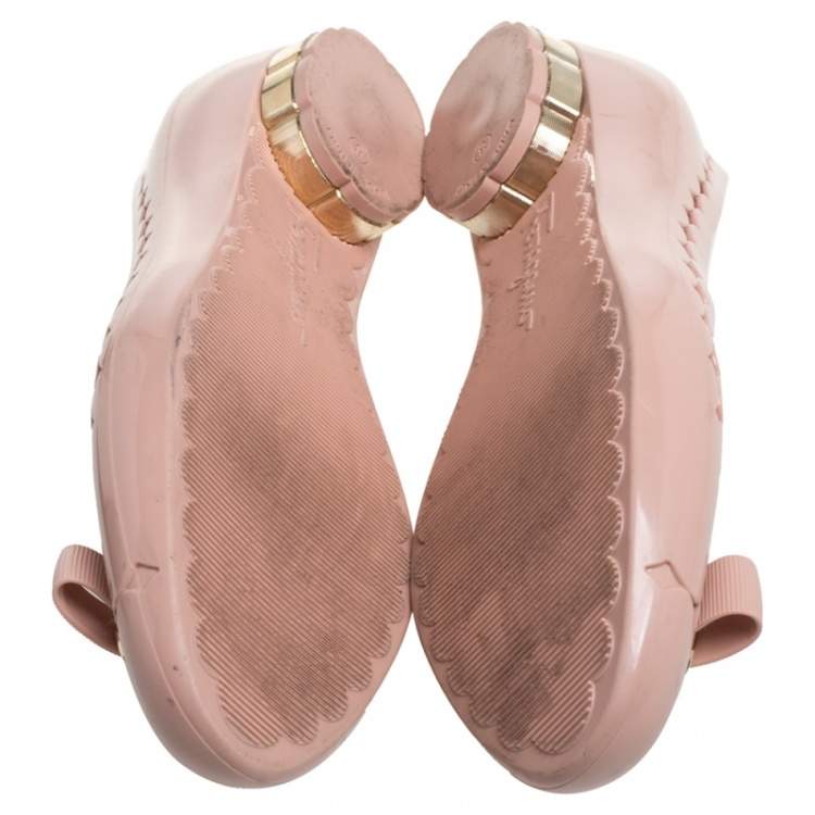 Pre Owned Salvatore Ferragamo Beige Jelly Bow Ballet Flats Size 38.5