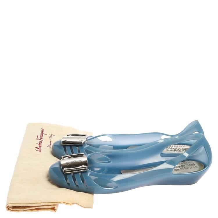Pre Owned Salvatore Ferragamo Light Blue PVC Bermuda Ballet Flats Size 39.5