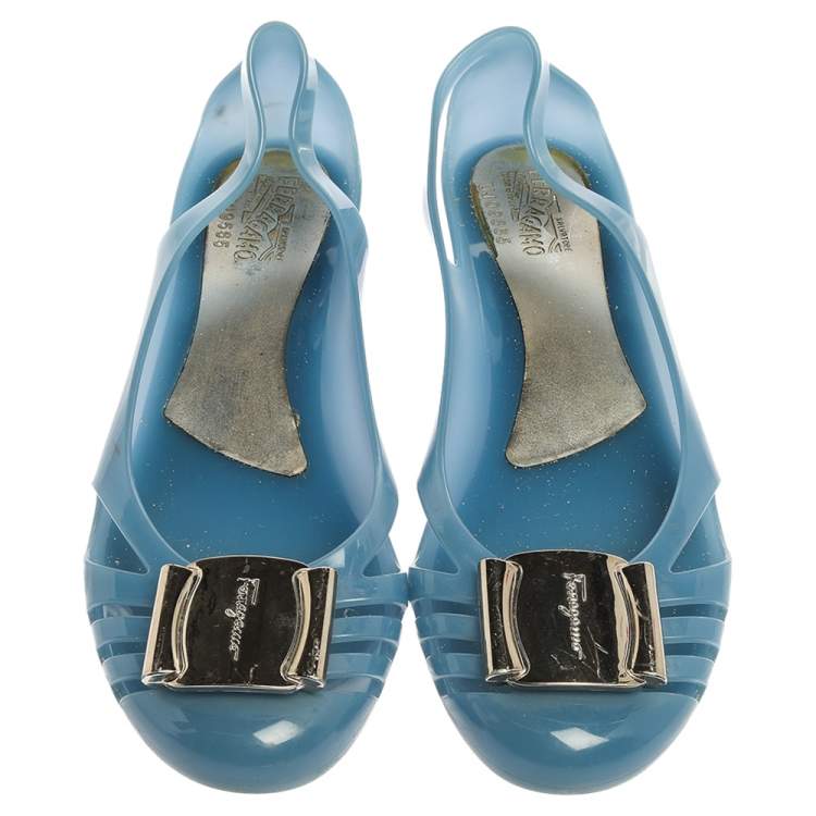 Pre Owned Salvatore Ferragamo Light Blue PVC Bermuda Ballet Flats Size 39.5