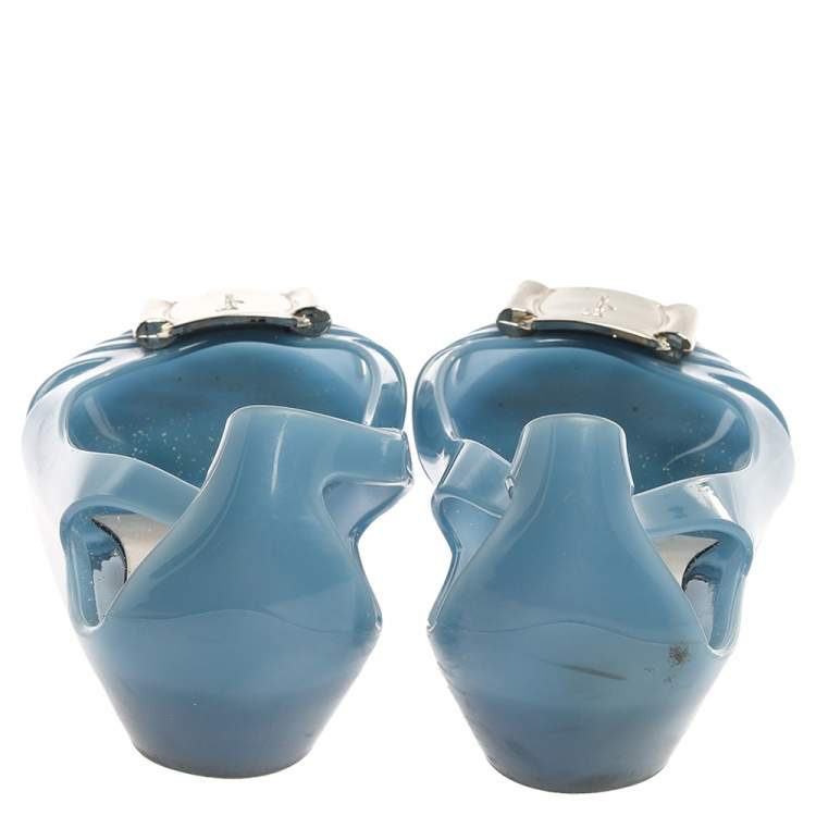 Pre Owned Salvatore Ferragamo Light Blue PVC Bermuda Ballet Flats Size 39.5