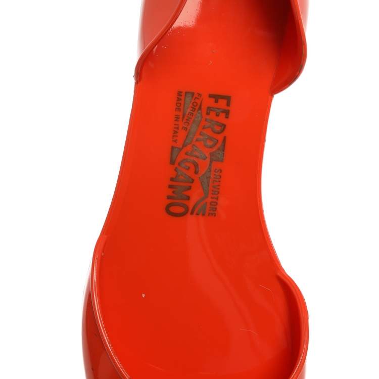 Pre Owned Salvatore Ferragamo Orange Jelly Bow Flats Size 40.5