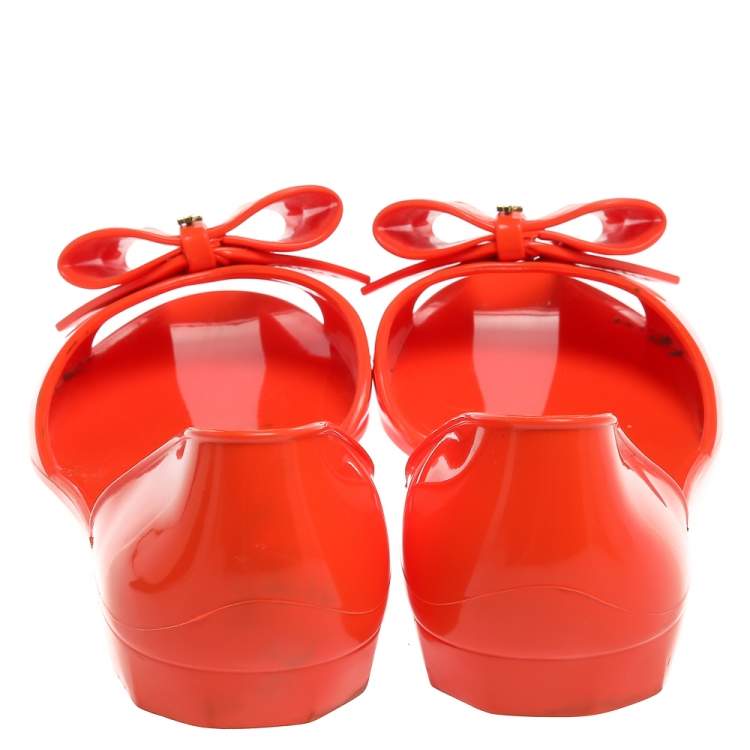 Pre Owned Salvatore Ferragamo Orange Jelly Bow Flats Size 40.5