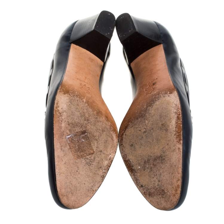 Pre Owned Salvatore Ferragamo Black Leather Fringe Bow Detail Loafers Pumps Size 39.5