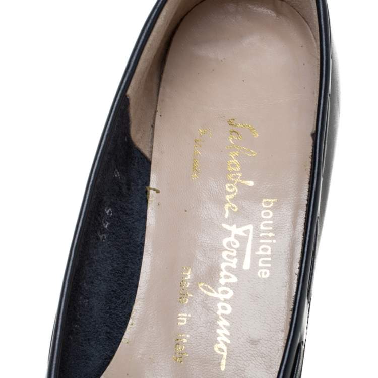 Pre Owned Salvatore Ferragamo Black Leather Fringe Bow Detail Loafers Pumps Size 39.5