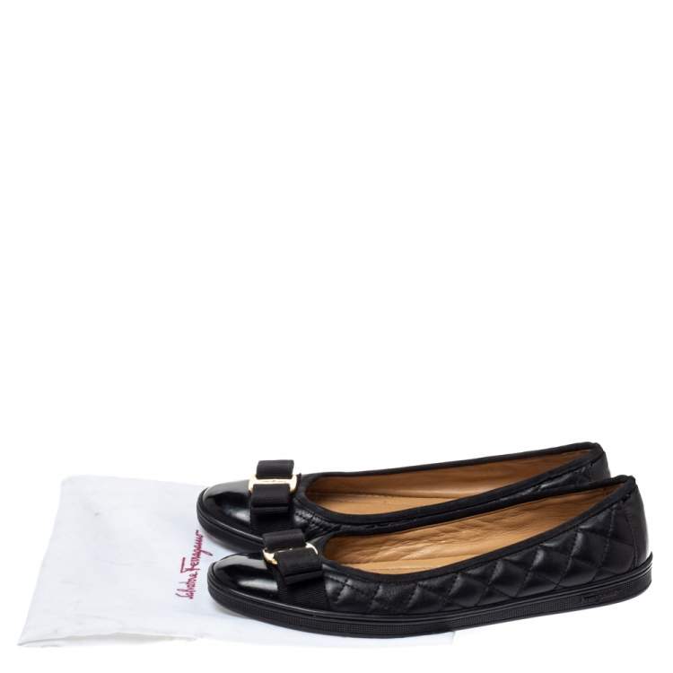 Pre Owned Salvatore Ferragamo Black Quilted Leather Varina Ballet Flats Size 37