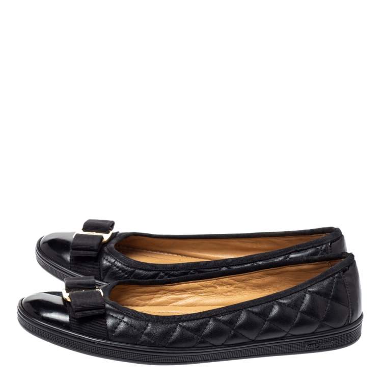 Pre Owned Salvatore Ferragamo Black Quilted Leather Varina Ballet Flats Size 37