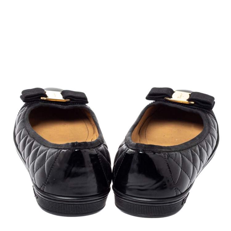 Pre Owned Salvatore Ferragamo Black Quilted Leather Varina Ballet Flats Size 37