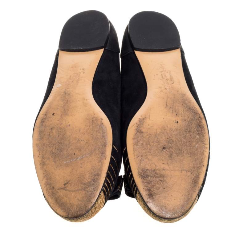 Pre Owned Salvatore Ferragamo Black Suede Vara Bow Ballet Flats Size 37
