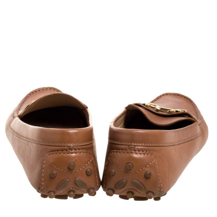 Pre Owned Salvatore Ferragamo Brown Leather Double Gancio Bit Loafers Size 39