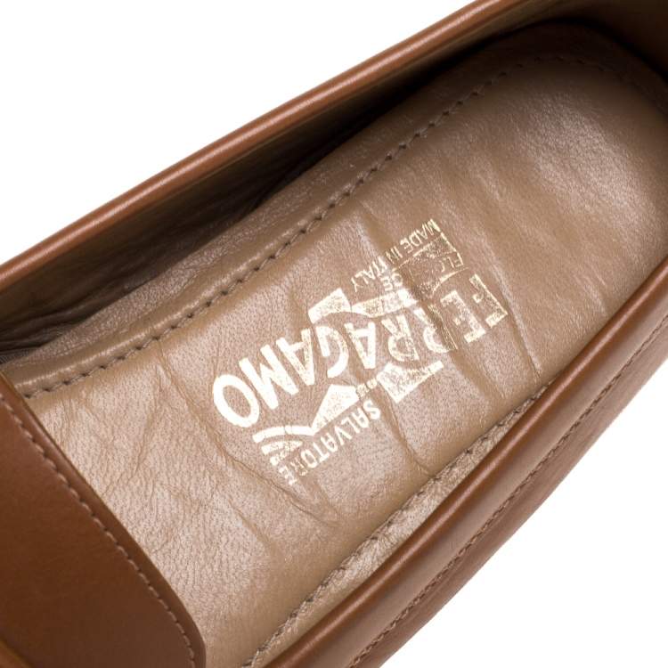 Pre Owned Salvatore Ferragamo Brown Leather Double Gancio Bit Loafers Size 39