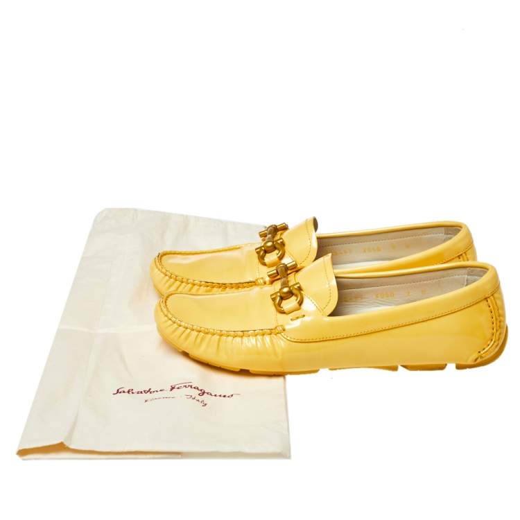 Pre Owned Salvatore Ferragamo Yellow Patent Leather Parigi Slip On Loafers Size 39.5