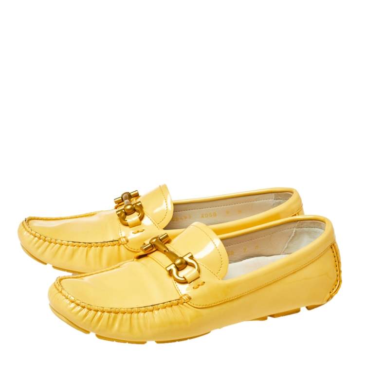Pre Owned Salvatore Ferragamo Yellow Patent Leather Parigi Slip On Loafers Size 39.5
