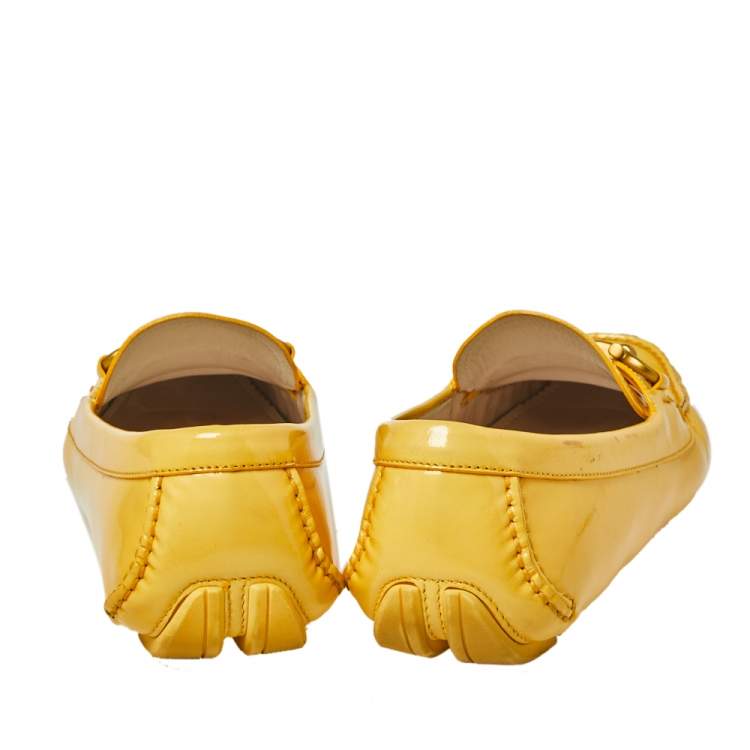 Pre Owned Salvatore Ferragamo Yellow Patent Leather Parigi Slip On Loafers Size 39.5