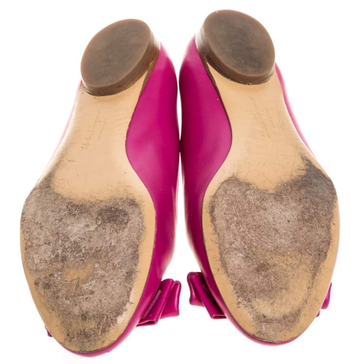 Pre Owned Salvatore Ferragamo Pink Leather Bow Ballet Flats Size 36.5