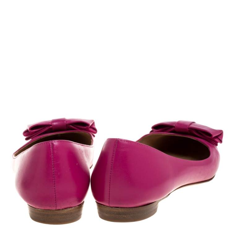 Pre Owned Salvatore Ferragamo Pink Leather Bow Ballet Flats Size 36.5