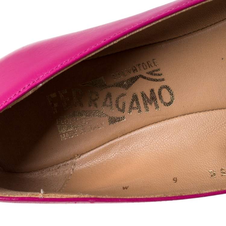 Pre Owned Salvatore Ferragamo Pink Leather Bow Ballet Flats Size 36.5