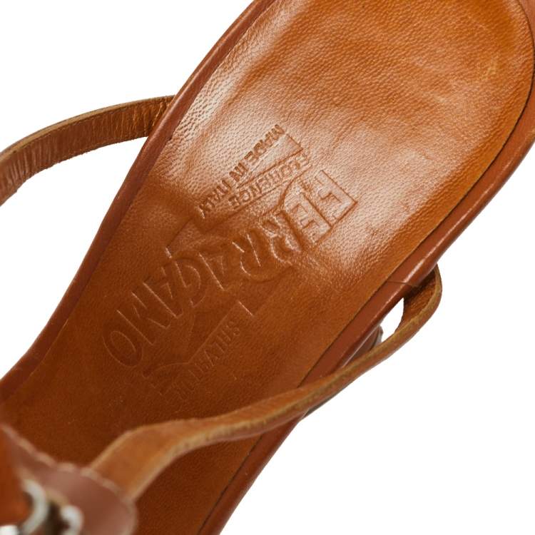 Pre Owned Salvatore Ferragamo Tan Leather Wedge Sandals Size 39