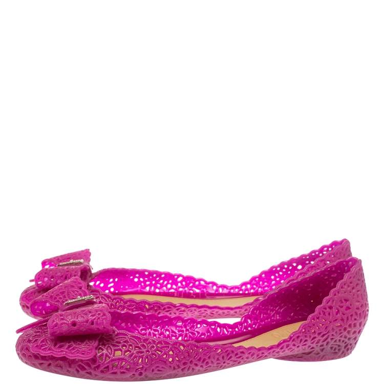 Pre Owned Salvatore Ferragamo Purple Nilly Jelly Bow Ballet Flats Size 38.5