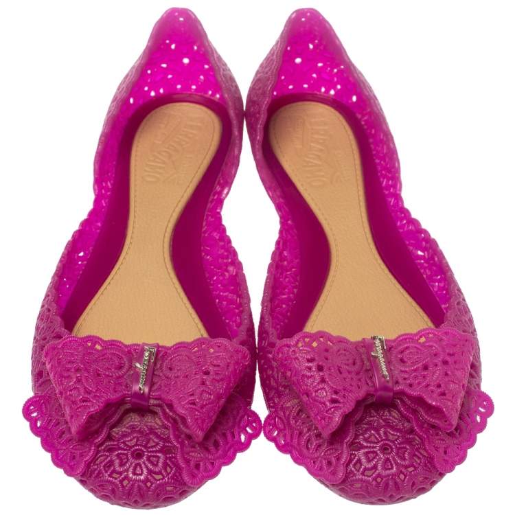 Pre Owned Salvatore Ferragamo Purple Nilly Jelly Bow Ballet Flats Size 38.5