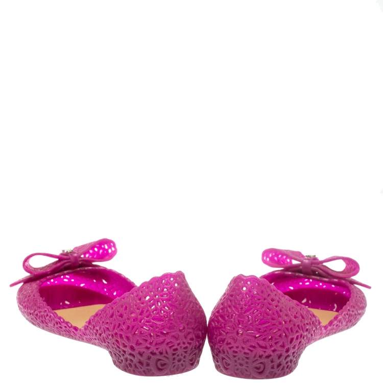 Pre Owned Salvatore Ferragamo Purple Nilly Jelly Bow Ballet Flats Size 38.5