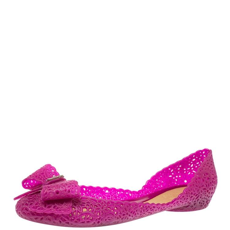 Pre Owned Salvatore Ferragamo Purple Nilly Jelly Bow Ballet Flats Size 38.5