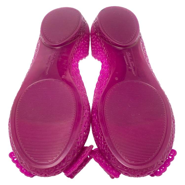 Pre Owned Salvatore Ferragamo Purple Nilly Jelly Bow Ballet Flats Size 38.5