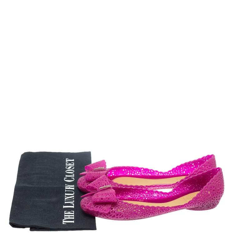 Pre Owned Salvatore Ferragamo Purple Nilly Jelly Bow Ballet Flats Size 38.5