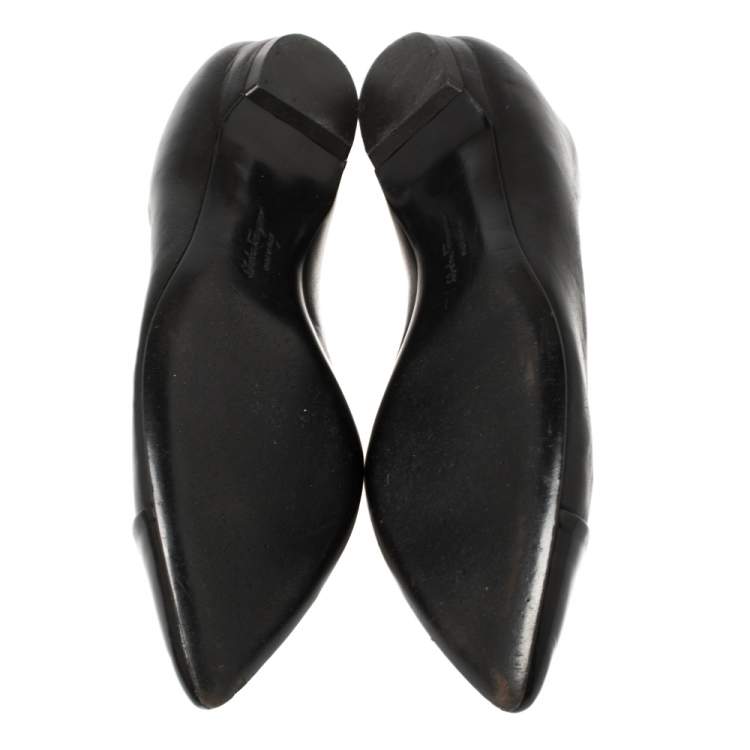 Pre Owned Salvatore Ferragamo Black Patent and Leather Cap Toe Ballet Flats Size 37