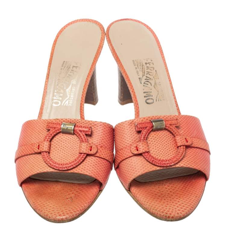 Pre Owned Salvatore Ferragamo Pink Lizard Leather Open Toe Sandals Size 39.5