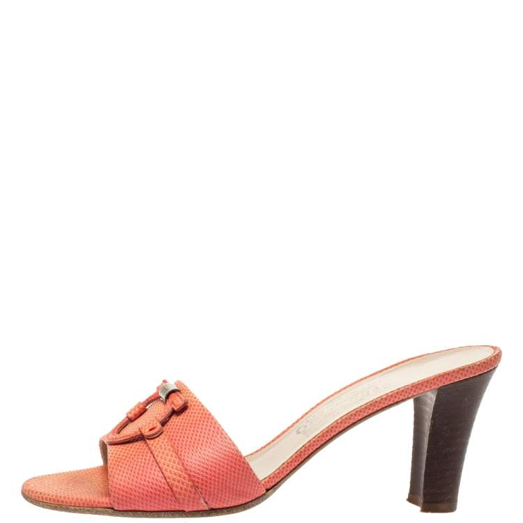 Pre Owned Salvatore Ferragamo Pink Lizard Leather Open Toe Sandals Size 39.5