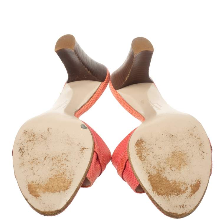 Pre Owned Salvatore Ferragamo Pink Lizard Leather Open Toe Sandals Size 39.5
