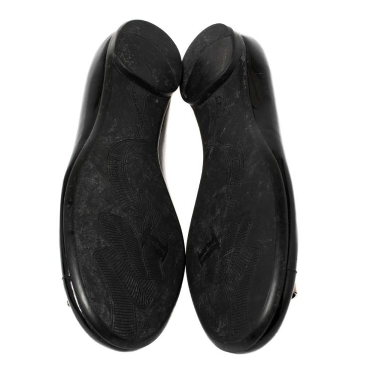 Pre Owned Salvatore Ferragamo Black Patent Leather Degrade Ballet Flats Size 38.5
