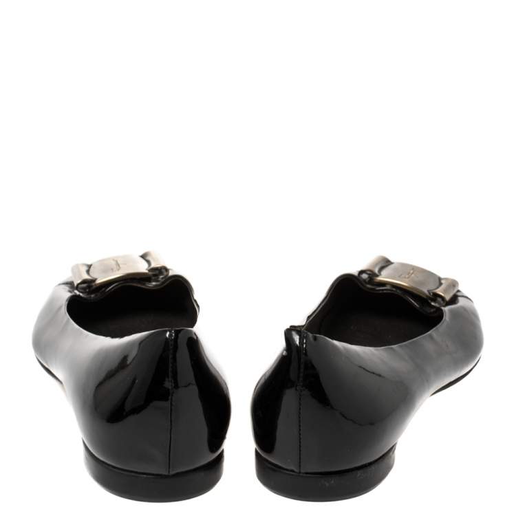 Pre Owned Salvatore Ferragamo Black Patent Leather Degrade Ballet Flats Size 38.5