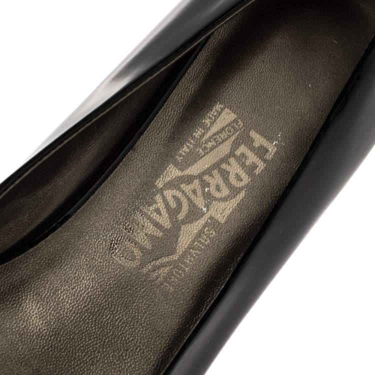 Pre Owned Salvatore Ferragamo Black Patent Leather Degrade Ballet Flats Size 38.5