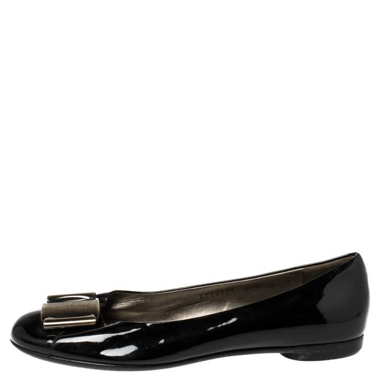 Pre Owned Salvatore Ferragamo Black Patent Leather Degrade Ballet Flats Size 38.5